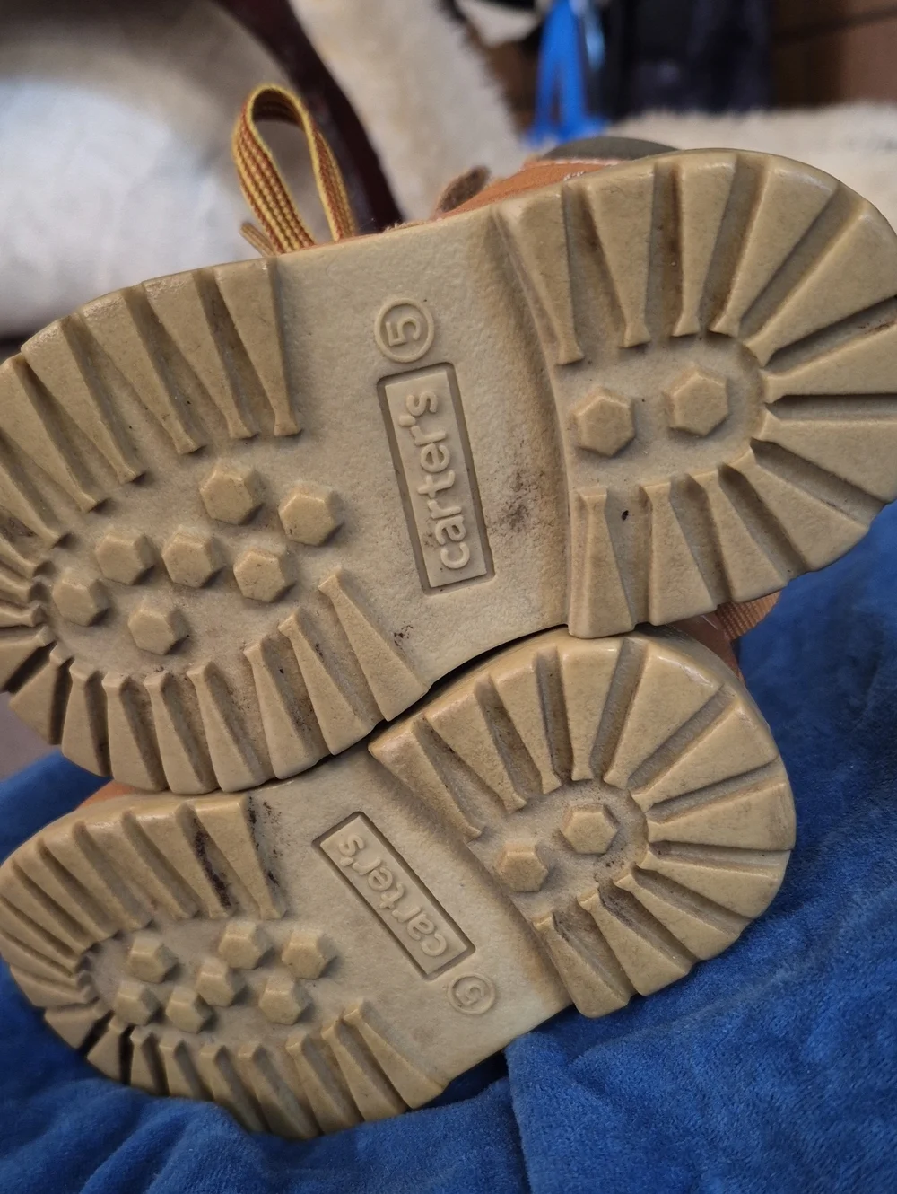 Size 5 Carter's Tan/Brown Toddler Lace-Up Boots with Velcro Strap